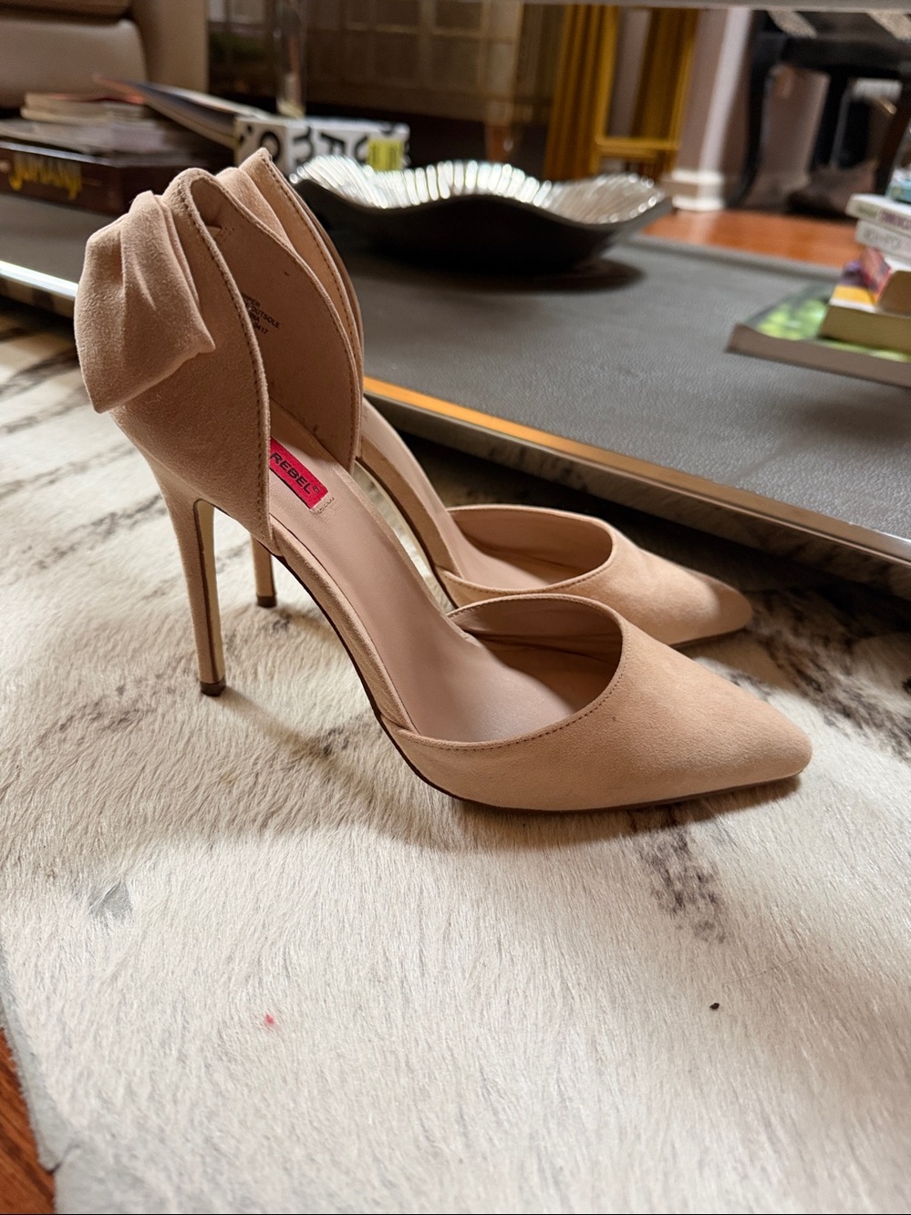 London Rebel Nude Suede Bow-Back Pointed-Toe Pumps - Women Shoes